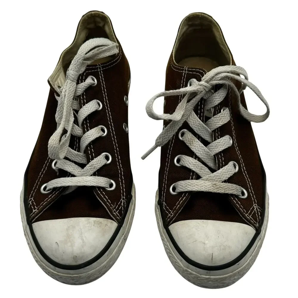 CONVERSE All Star Kids size 2 Brown white Lace Up Low cut top Sneakers‎ Shoes